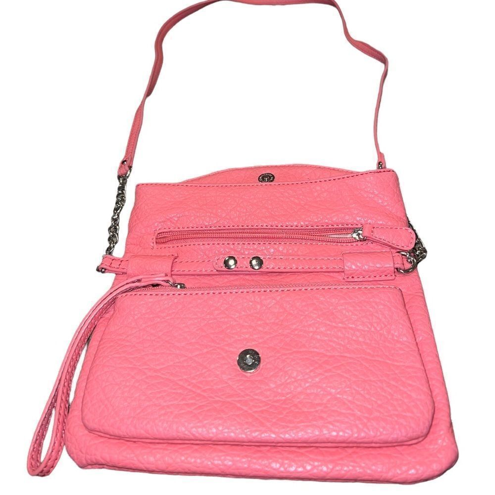Nine West Barbie pink faux leather crossbody + clutch bag with button closure